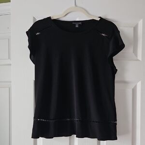 The Limited Black Short Sleeve Knit Top with Eyelet Trim